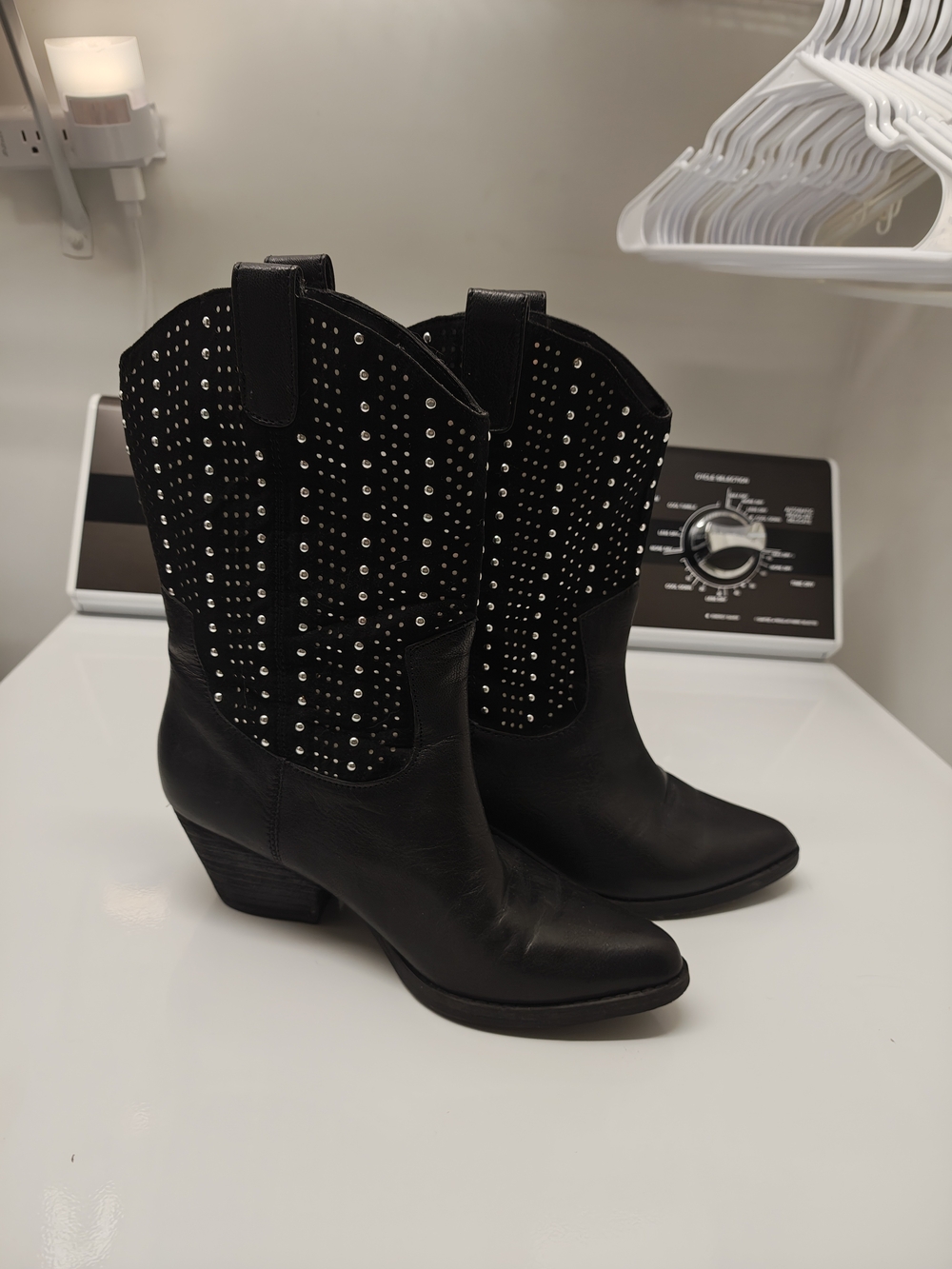 Reba Black Studded Mid-Calf Heeled Boots